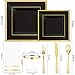 Festiva 350Pcs Black and Gold Plastic Plates50Guests Disposable Square Black Dinnerware Set include 100 Plastic Plates50Cups150Plastic Cutlery50Napkins for Party WeddingNew Year - Image 4