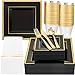 Festiva 350Pcs Black and Gold Plastic Plates50Guests Disposable Square Black Dinnerware Set include 100 Plastic Plates50Cups150Plastic Cutlery50Napkins for Party WeddingNew Year - Image 1