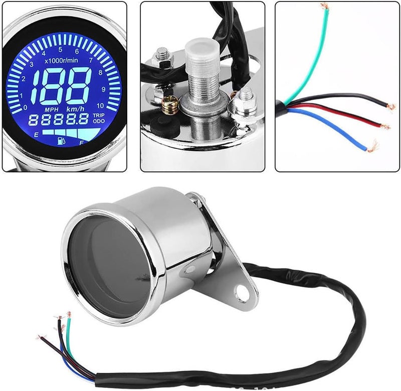 H-come Universal Motorcycle Odometer LCD Digital Speedometer Tachometer Gauges with Night Light Fit for Most Popular 12V Motorbike - Image 3