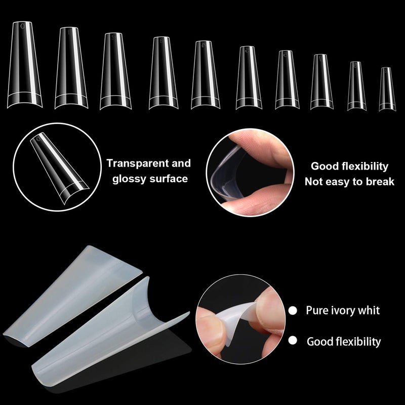FEBSNOW 1000 PCS French Coffin Ballerina Nail Tips Acrylic Nails Artificial Half False Flake Nail Tips 10 sizes with Clear Plastic Cases for Nail Salon Nail Shop DIY Nail Art Ballerina Nails - Image 3