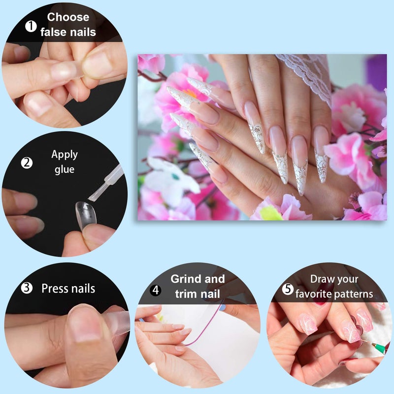 FEBSNOW 1000 PCS French Coffin Ballerina Nail Tips Acrylic Nails Artificial Half False Flake Nail Tips 10 sizes with Clear Plastic Cases for Nail Salon Nail Shop DIY Nail Art Ballerina Nails - Image 4