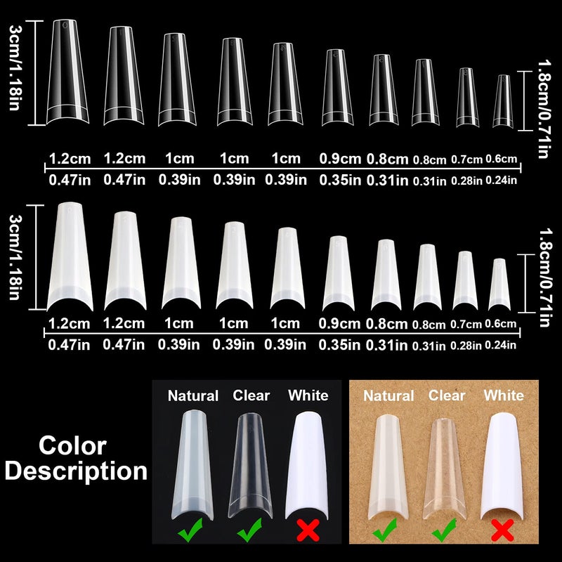 FEBSNOW 1000 PCS French Coffin Ballerina Nail Tips Acrylic Nails Artificial Half False Flake Nail Tips 10 sizes with Clear Plastic Cases for Nail Salon Nail Shop DIY Nail Art Ballerina Nails - Image 2