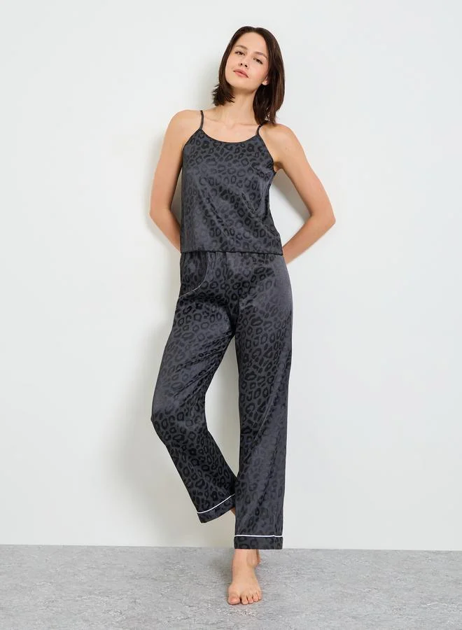 Black Leopard Print Cami Pajama Set