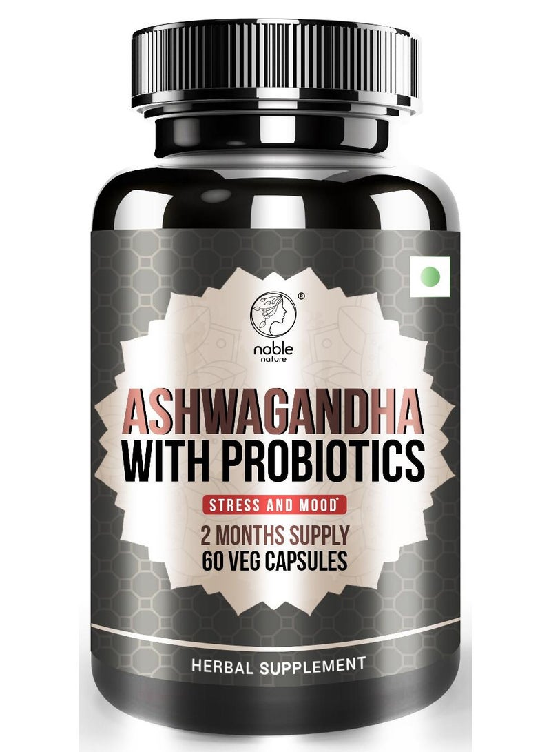 نوبل نيتشر أشواغاندا مع البروبيوتيك - مكمل لدعم التوتر والمزاج - كمية تكفي لمدة شهرين، 60 كبسولة نباتية - Image 1