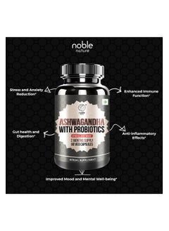 noble nature Ashwagandha with Probiotics - Stress & Mood Support Supplement - 2 Month Supply, 60 Veg Capsules  - Image 3