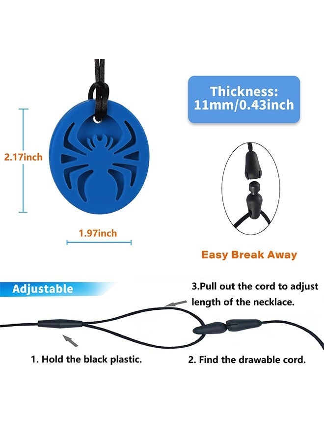 2 Pcs Spider SSensory Chew Necklace for Kids, Chewy Food Grade Silicone Oral Toys, for Autistic ADHD Oral Motor Boys and Girls Children with Teething Anxiety Biting Necklace (Red+Blue) - Image 2