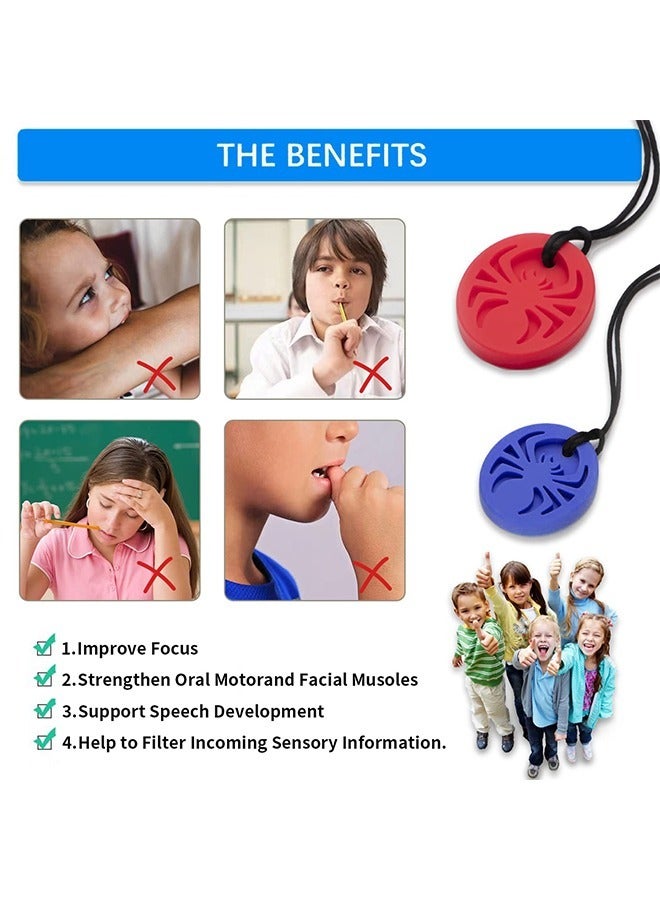 2 Pcs Spider SSensory Chew Necklace for Kids, Chewy Food Grade Silicone Oral Toys, for Autistic ADHD Oral Motor Boys and Girls Children with Teething Anxiety Biting Necklace (Red+Blue) - Image 3