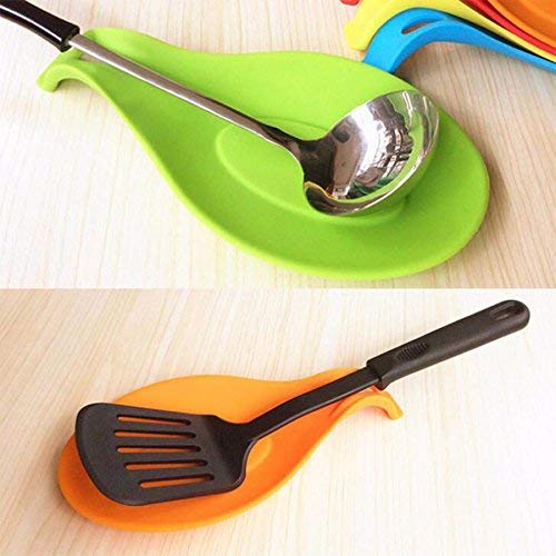 RRJ RRJ Kitchen Silicone Spoon Rest, Flexible Almond-Shaped, Silicone Kitchen Utensil Rest Ladle Spoon Holder (Size: Small/Multi Color Pack of 2)  - Image 1