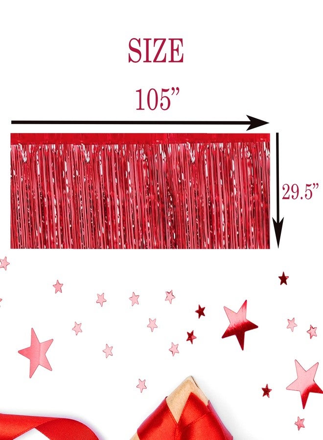 BASHOUT Christmas Red Table Skirt, Metallic Holiday Decorations, XMAS Red Party Tinsel Fringe Skirt, Tall Plastic Winter Table Cover Skirt 29.5”x105” | By BASHOUT (Red) - Image 2