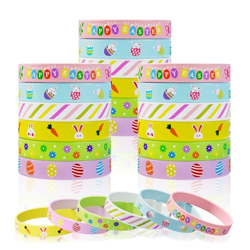 Genuvi Easter Rubber Bracelets for Kids 30PCS Easter Basket Stuffers Egg Fillers Silicone Wristbands Bulk Easter Party Favors Supplies for Kids Goodie Bag Stuffers Student Gifts Classroom Prizes Accessories - Image 1