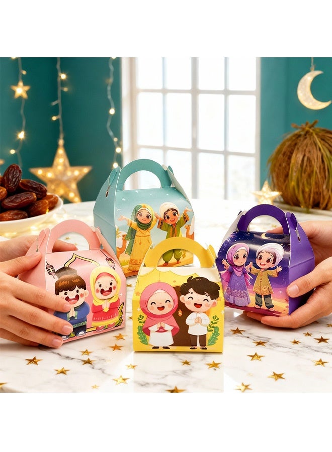 24 Pack Eid Mubarak Party Favor Boxes Lovely Muslim Ramadan Decorations Cartoon Print Goodie Candy Bags Goody Favor Gift Bags for Kids Boys Girls, Muslim Islamic Eid Iftar Diwali Party Supplies - Image 4
