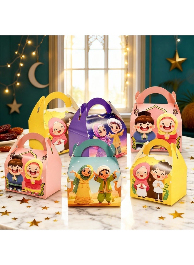 24 Pack Eid Mubarak Party Favor Boxes Lovely Muslim Ramadan Decorations Cartoon Print Goodie Candy Bags Goody Favor Gift Bags for Kids Boys Girls, Muslim Islamic Eid Iftar Diwali Party Supplies - Image 3