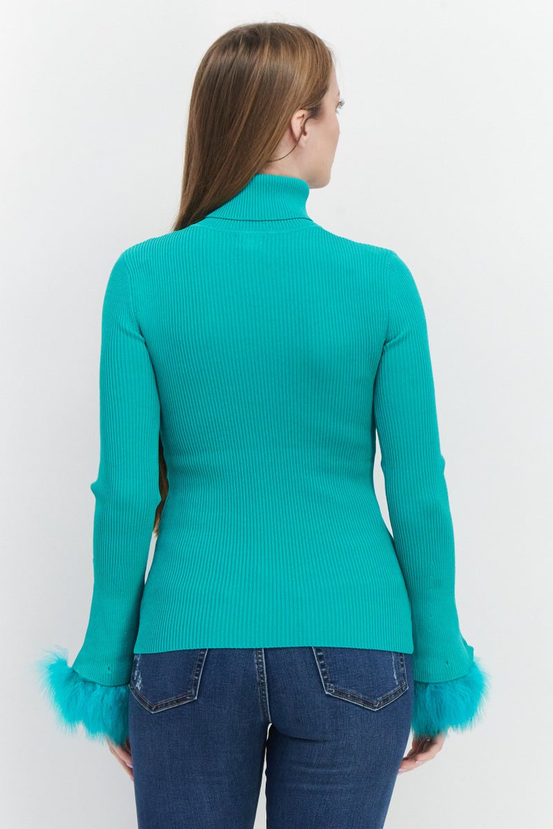 RIVER ISLAND Women Turtle Neck Long Sleeves Knitted Top, Green - Image 3