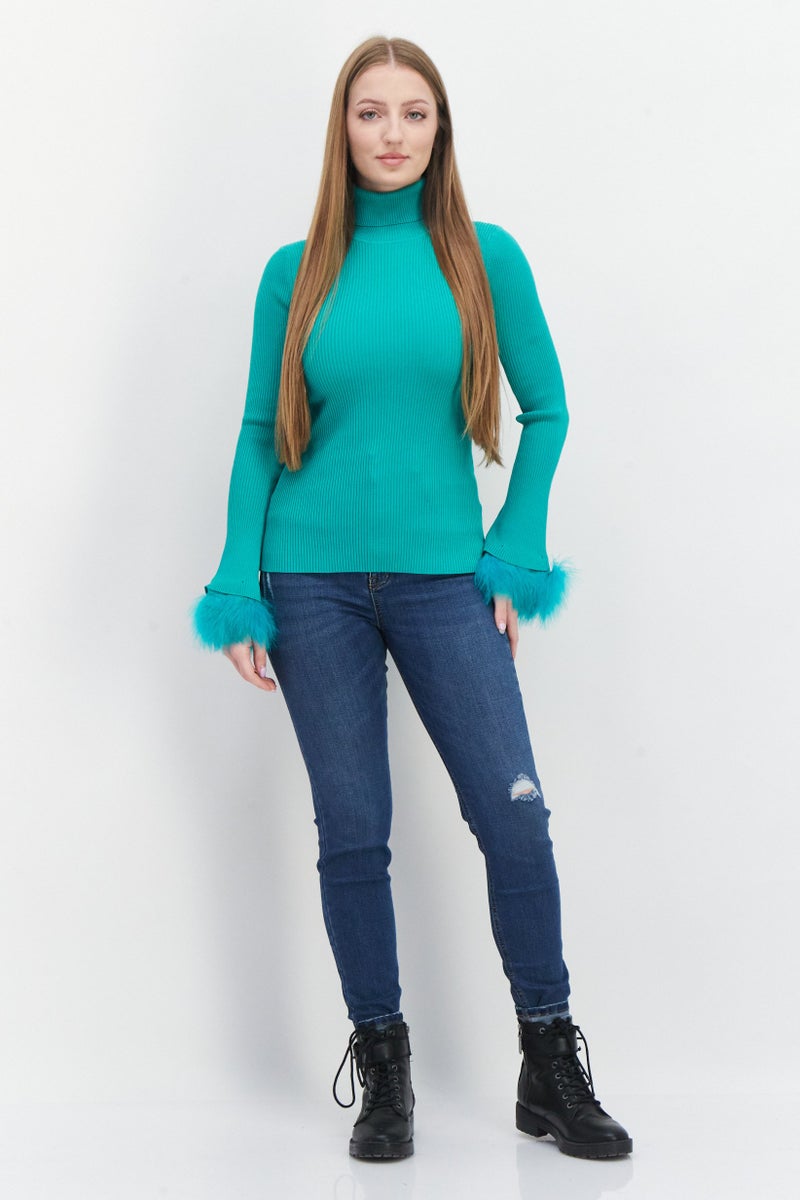 RIVER ISLAND Women Turtle Neck Long Sleeves Knitted Top, Green - Image 4