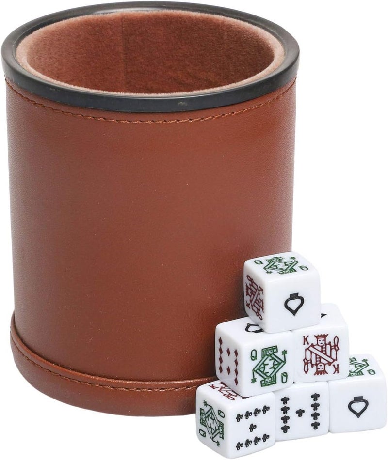 Bc Toptan Leatherette Dice Cup with Poker Dice, Felt Lining Quiet Shaker for Playing Yahtzee/Farkle/Liars Dice, - Image 1