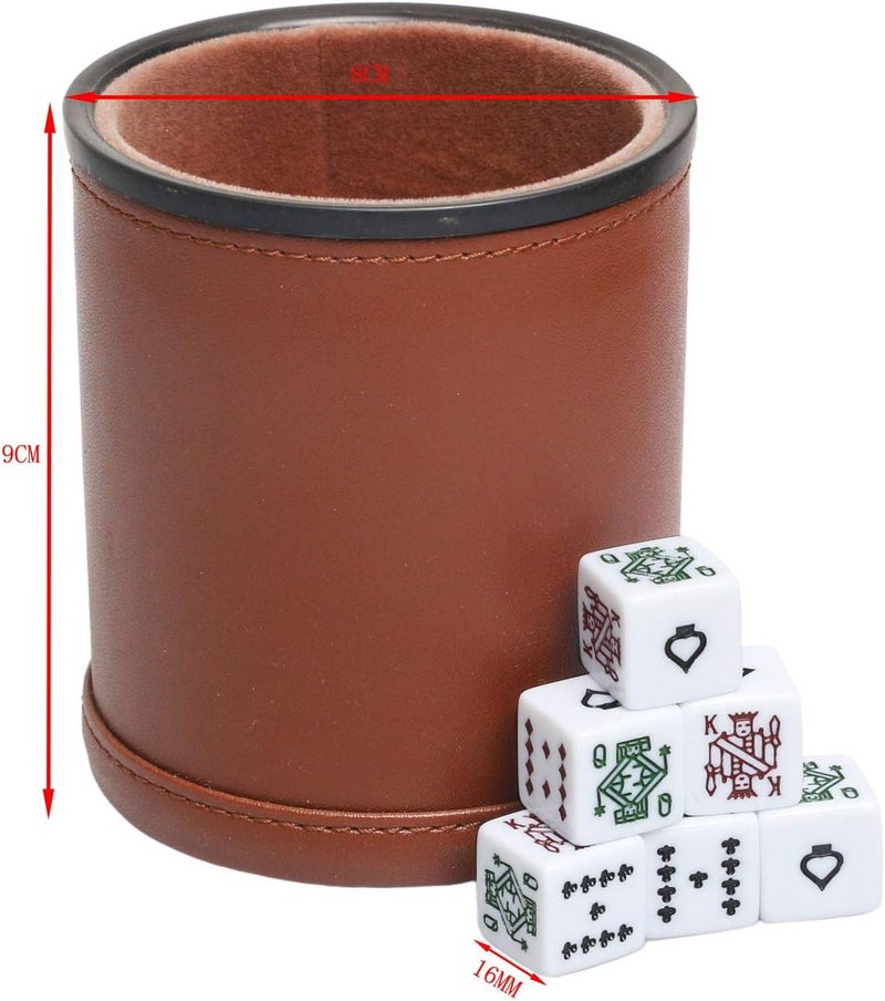 Bc Toptan Leatherette Dice Cup with Poker Dice, Felt Lining Quiet Shaker for Playing Yahtzee/Farkle/Liars Dice, - Image 4