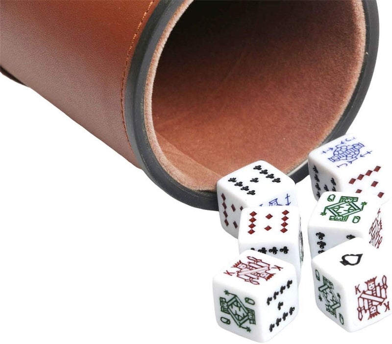 Bc Toptan Leatherette Dice Cup with Poker Dice, Felt Lining Quiet Shaker for Playing Yahtzee/Farkle/Liars Dice, - Image 5