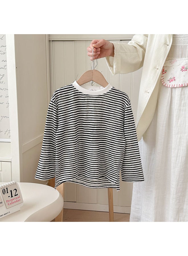 Korean-style Sunscreen Clothes Children's Clothes New Stylish Boys' And Girls' Fashionable Loose Long-sleeved Striped T-shirt Top