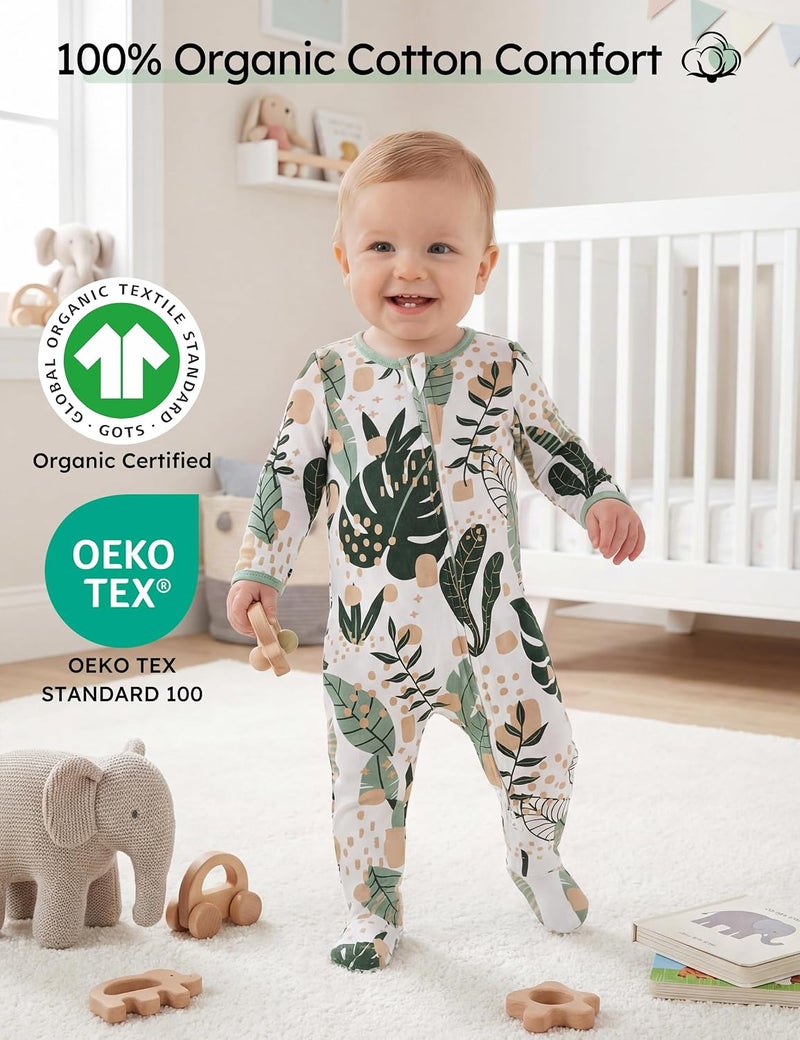 يووفوس Yoofoss Baby Pajamas 100% Organic Cotton Baby Sleepers for Newborn 0-3 3-6 6-9 Months Boys Girl Clothes 3pcs Footed PJs - Image 2