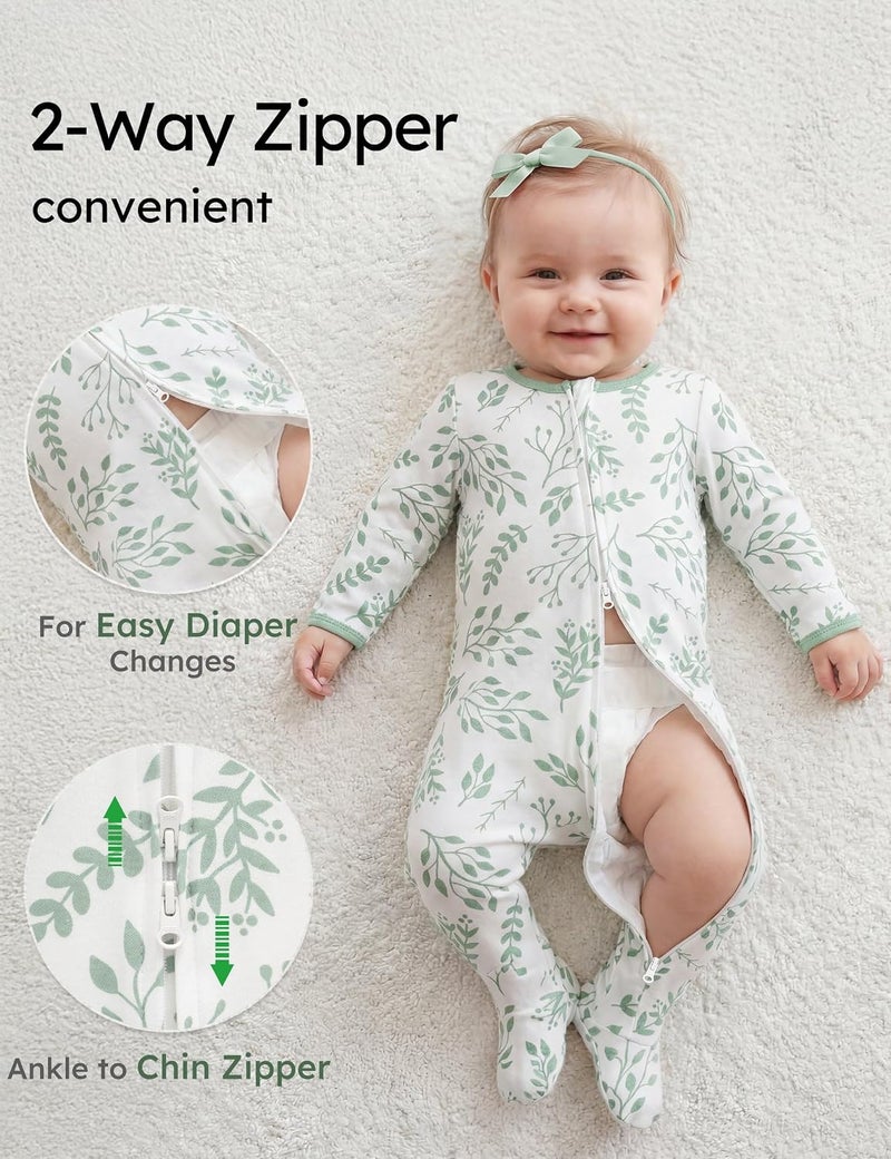 يووفوس Yoofoss Baby Pajamas 100% Organic Cotton Baby Sleepers for Newborn 0-3 3-6 6-9 Months Boys Girl Clothes 3pcs Footed PJs - Image 3