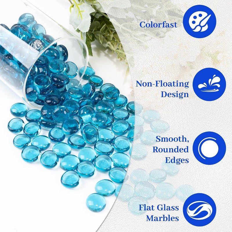 Foncomy Sea Blue Flat Glass Marbles, 0.97 lb Transparent Vase Filler Pebbles Gems, Decorative Glass Beads for Vases, Crafts, Floral, Mancala Stones, Aquarium Rocks for Fish Tank, Approx.0.6"-0.8" - Image 3