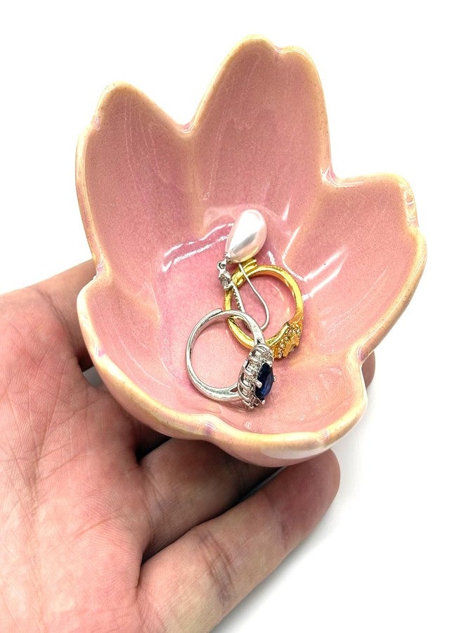 BESSKON Pink Flower Ring Dish Jewlery Tray, Small Ceramic Jewelry Dish Tray Room Nightstand Decor Trinket Dish Bathroom Ring Holder Jewelry Plate Bowl Christmas Friendship Birthday Gifts for Women Mom - Image 5