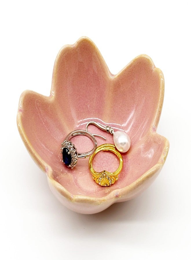 BESSKON Pink Flower Ring Dish Jewlery Tray, Small Ceramic Jewelry Dish Tray Room Nightstand Decor Trinket Dish Bathroom Ring Holder Jewelry Plate Bowl Christmas Friendship Birthday Gifts for Women Mom - Image 4