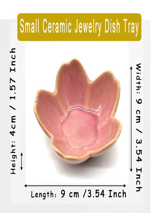 BESSKON Pink Flower Ring Dish Jewlery Tray, Small Ceramic Jewelry Dish Tray Room Nightstand Decor Trinket Dish Bathroom Ring Holder Jewelry Plate Bowl Christmas Friendship Birthday Gifts for Women Mom - Image 2