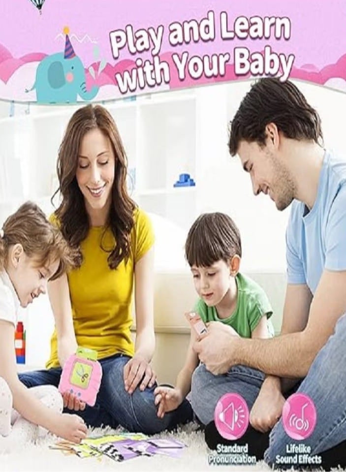 Talking flashcards in Arabic and English with 112 visual words for children aged 2 to 6 years, teaching Arabic and English for kids, bilingual educational card games for early learning (pink). - Image 5