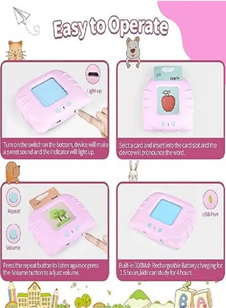 Talking flashcards in Arabic and English with 112 visual words for children aged 2 to 6 years, teaching Arabic and English for kids, bilingual educational card games for early learning (pink). - Image 4