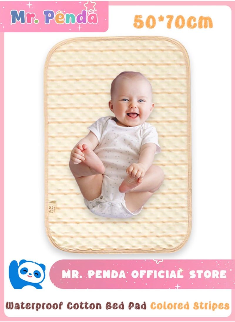 Mr. Penda Waterproof Bed Pad, 4 Layer Incontinence Pad with 100% Cotton Surface, 50x70cm Washable Mattress Protector for Babies, Toddlers, and Adults, ColoredStripes  - Image 1