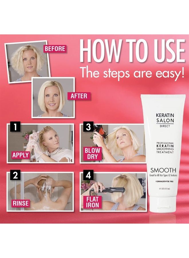 Keratin Salon Direct علاج الشعر بالكيراتين، 4 أونصة | التحكم في التجعد، خالٍ من الفورمالديهايد، جودة الصالون، علاج تنعيم الشعر، طويل الأمد، علاج الشعر بالكيراتين (عبوة واحدة) - Image 4