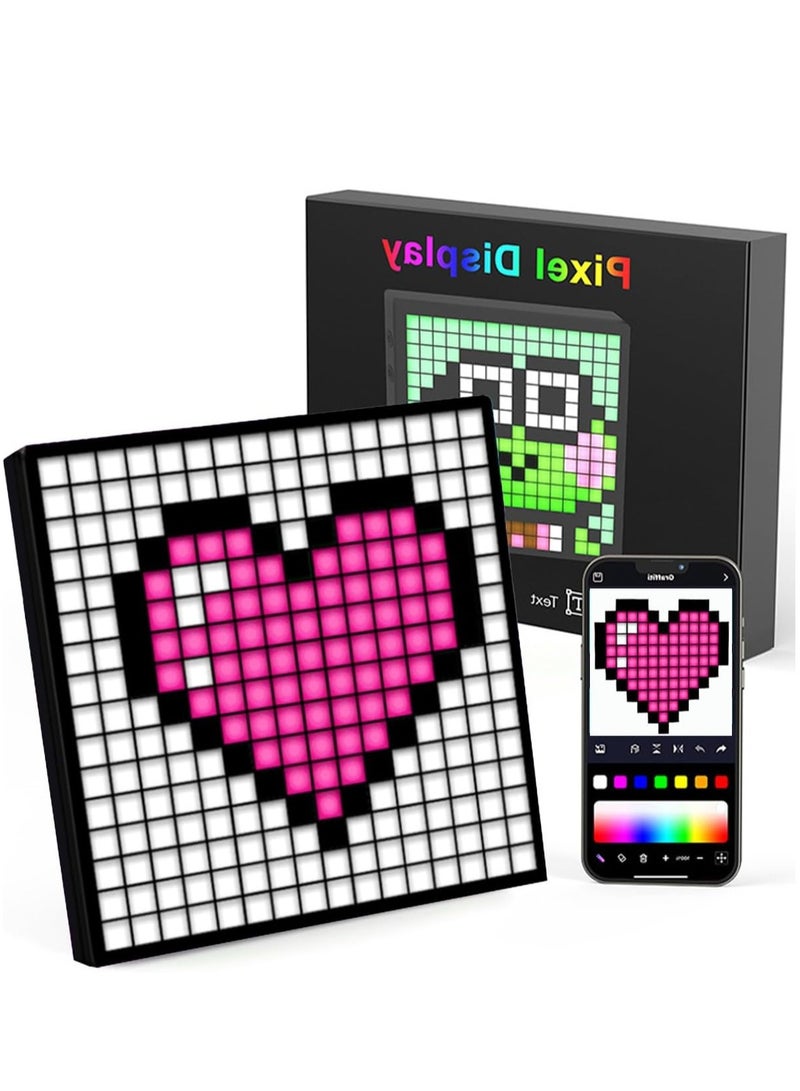 XiuWoo LED Pixel Display, 16x16 Pixel Art DIY Display Screen Matrix Panel with Fun Text and Digital Clock, RGB Cool Smart Led Display APP Control Creative Animation for Kids Adults Gaming Room Decor - Image 1