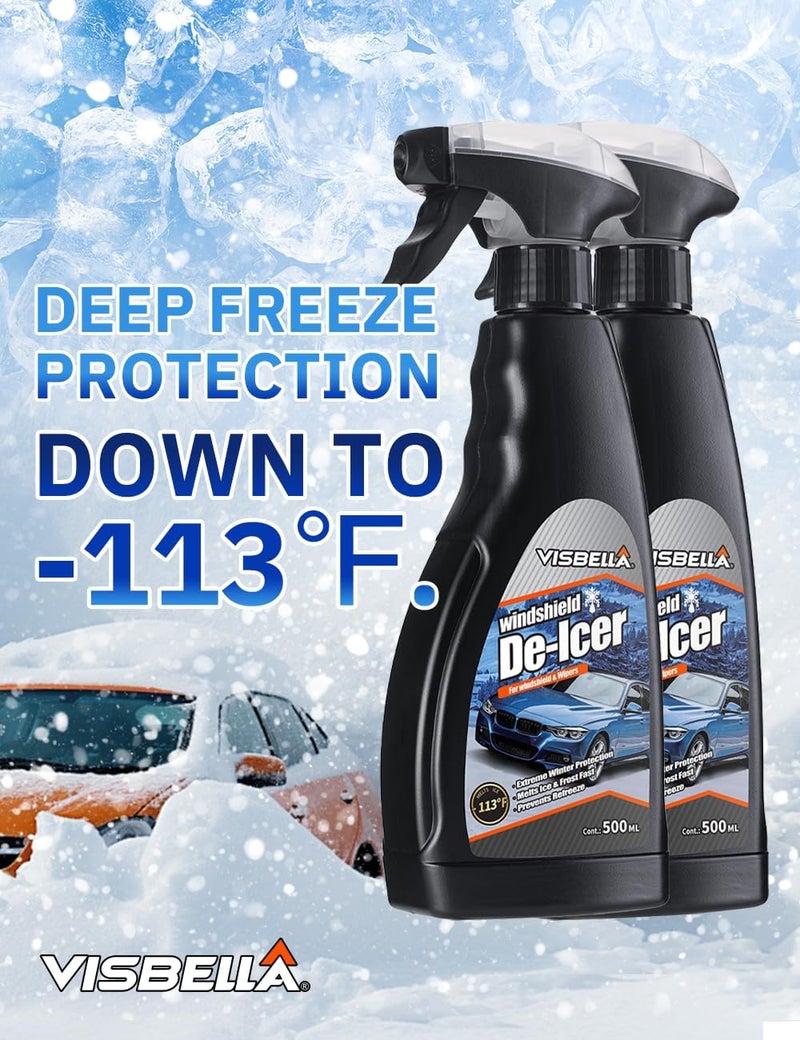 Visbella De-Icer Spray for Windshield & Wipers Extreme Winter Protection Melts Ice & Frost Fast Prevents Refreeze (-113℉, 16.9 Fl.Oz.) - Image 3