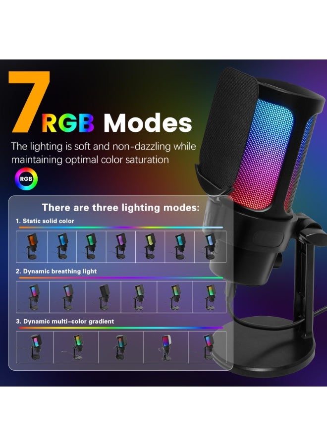 Joshberg M8 Gaming USB Microphone, Condenser Dynamic Mic for Podcasting, Streaming, with Quick Mute, Desktop Stand, Pop Filter, RGB Indicator, Rotate gain Button, Compatible with PS4/5/PC - Image 4