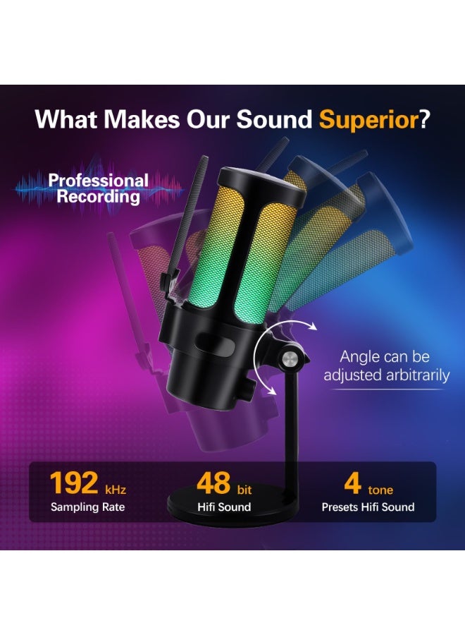 Joshberg M8 Gaming USB Microphone, Condenser Dynamic Mic for Podcasting, Streaming, with Quick Mute, Desktop Stand, Pop Filter, RGB Indicator, Rotate gain Button, Compatible with PS4/5/PC - Image 2