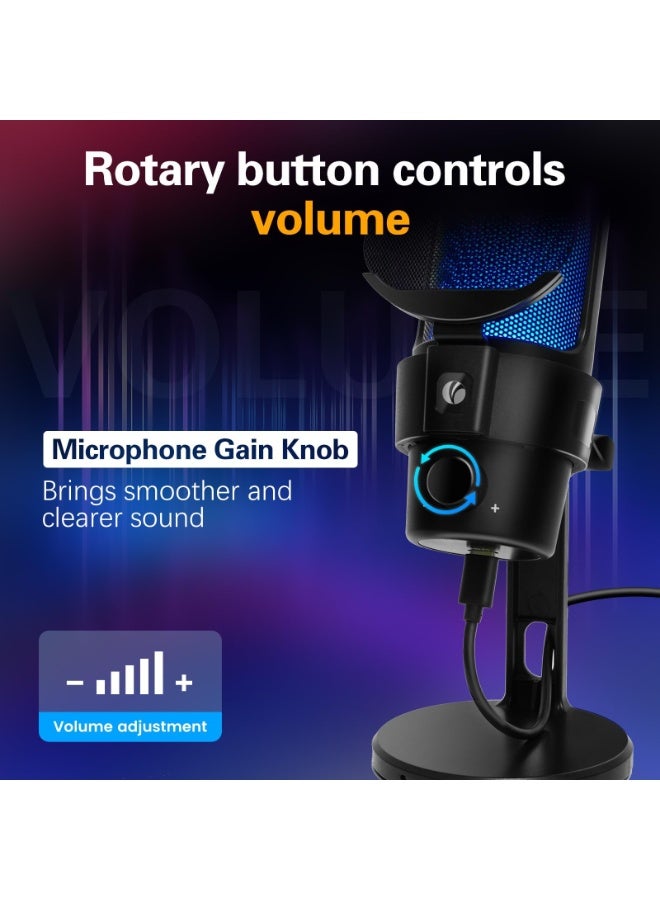 Joshberg M8 Gaming USB Microphone, Condenser Dynamic Mic for Podcasting, Streaming, with Quick Mute, Desktop Stand, Pop Filter, RGB Indicator, Rotate gain Button, Compatible with PS4/5/PC - Image 5