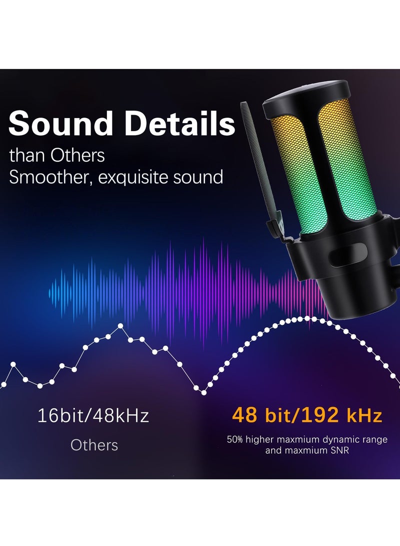 Joshberg M8 Gaming USB Microphone, Condenser Dynamic Mic for Podcasting, Streaming, with Quick Mute, Desktop Stand, Pop Filter, RGB Indicator, Rotate gain Button, Compatible with PS4/5/PC - Image 3