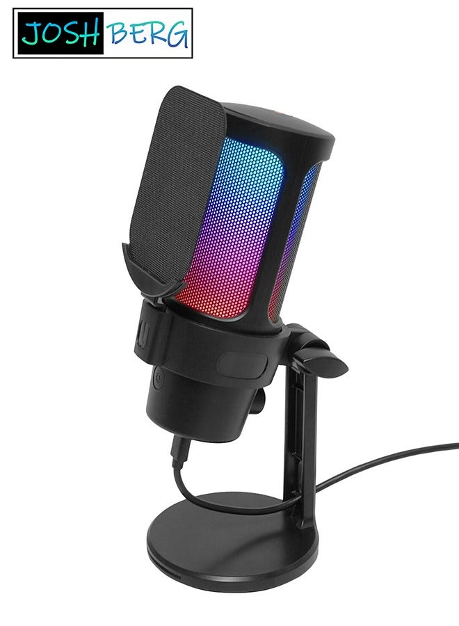 Joshberg M8 Gaming USB Microphone, Condenser Dynamic Mic for Podcasting, Streaming, with Quick Mute, Desktop Stand, Pop Filter, RGB Indicator, Rotate gain Button, Compatible with PS4/5/PC - Image 1