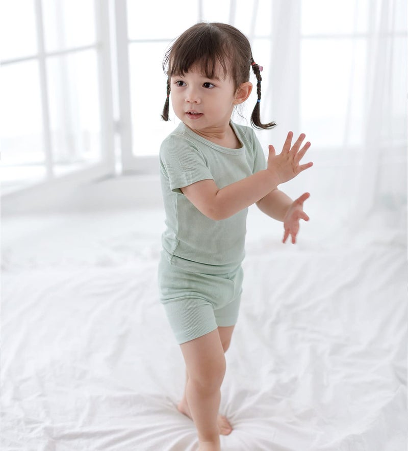AVAUMA Newborn Baby Little Boys Girls Snug-Fit Pajamas Summer Short Sets Pjs Kids Clothes (M/Mint) - Image 4