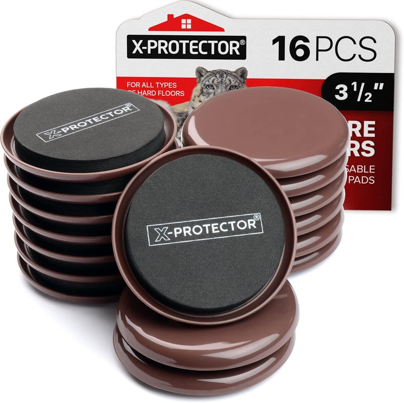 X-Protector زلاجات الأثاث للسجاد - 16 قطعة أفضل وسادات نقل ثقيلة 3 1/2" - زلاجات للأثاث. انقل أثاثك بسهولة مع زلاجات نقل الأثاث القابلة لإعادة الاستخدام للسجاد!  - Image 1