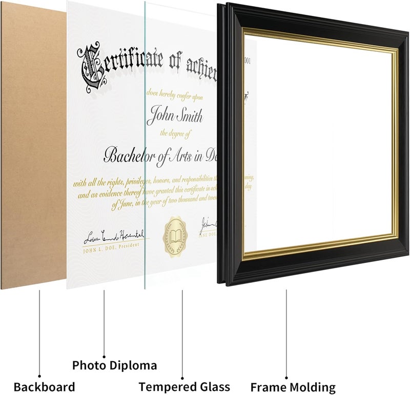 FrameMind 8.5x11 Picture Frame Certificate Diploma Frame with Tempered Real Glass, Black Document Frames for Tabletop & Wall Mount (3 Pack, Black) - Image 4