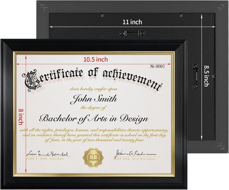 FrameMind 8.5x11 Picture Frame Certificate Diploma Frame with Tempered Real Glass, Black Document Frames for Tabletop & Wall Mount (3 Pack, Black) - Image 5