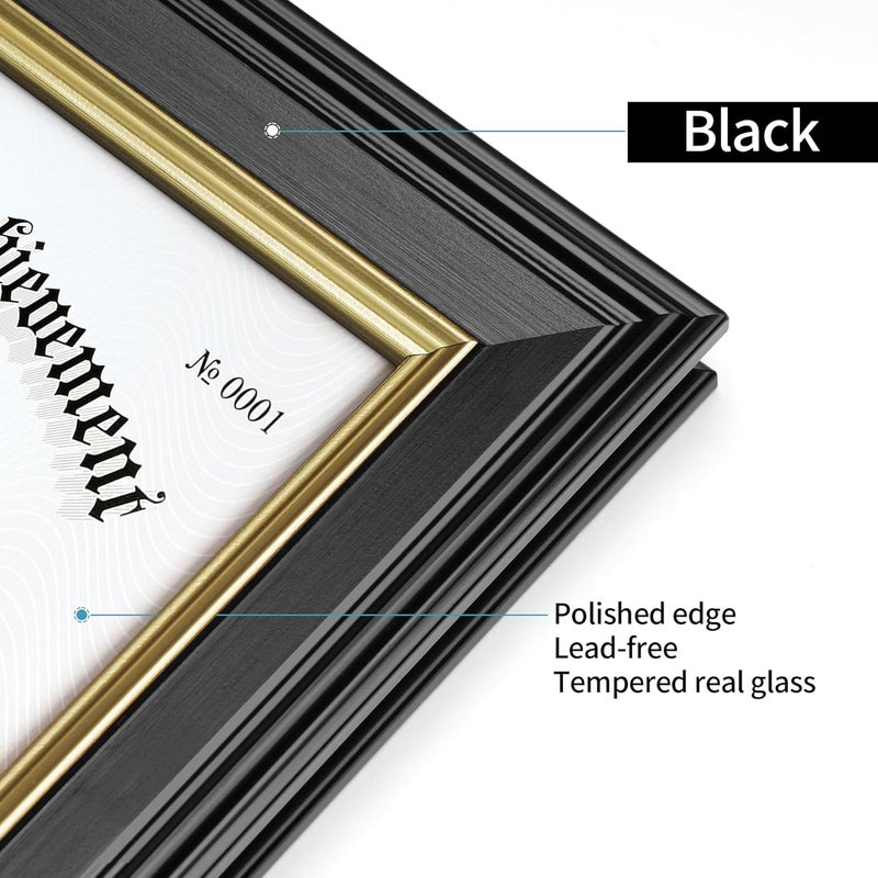 FrameMind 8.5x11 Picture Frame Certificate Diploma Frame with Tempered Real Glass, Black Document Frames for Tabletop & Wall Mount (3 Pack, Black) - Image 3
