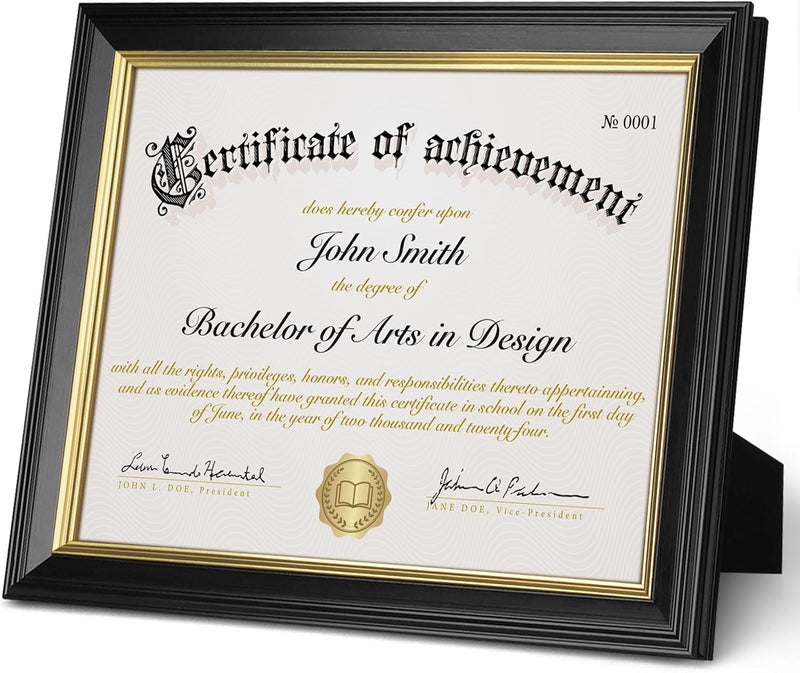 FrameMind 8.5x11 Picture Frame Certificate Diploma Frame with Tempered Real Glass, Black Document Frames for Tabletop & Wall Mount (3 Pack, Black) - Image 2