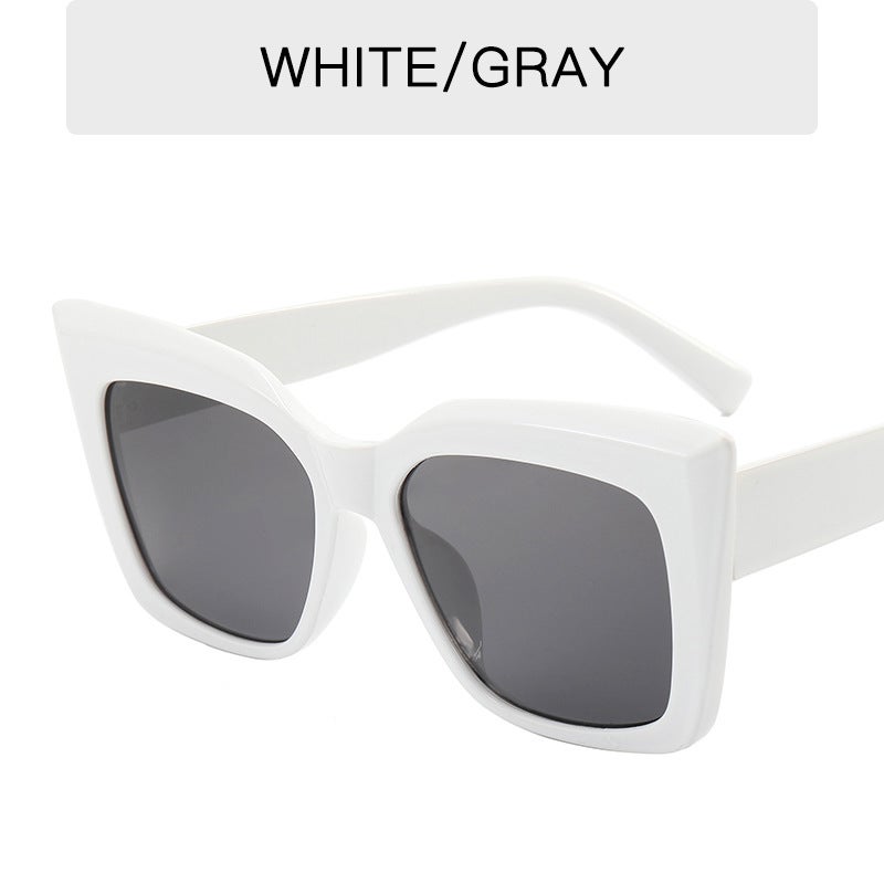Fashion Retro Butterfly Sunglasses Large Frame Womens Shades Solid white all-gray slice