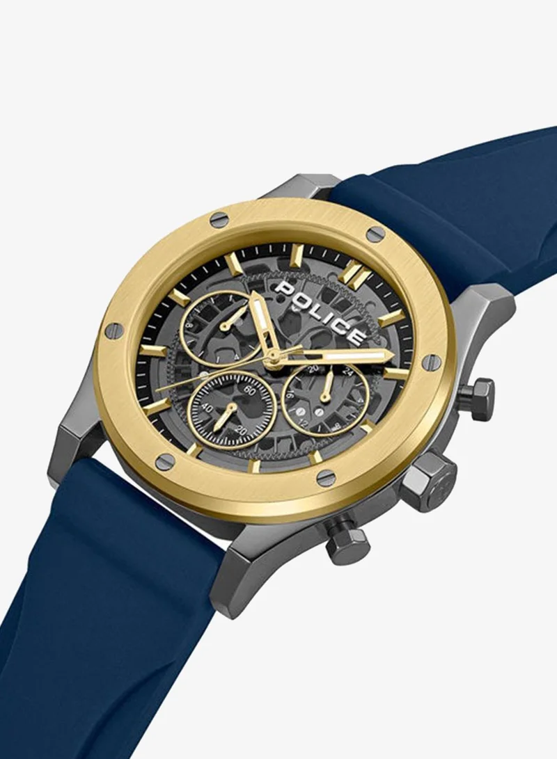 POLICE Knotty Gunmetal Dial Navy Silicone Strap Multifunction Watch for Men - 42mm