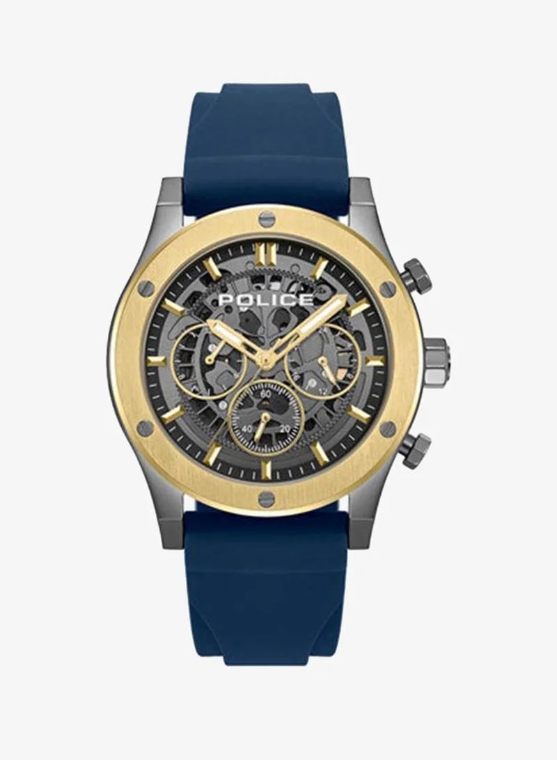 POLICE Knotty Gunmetal Dial Navy Silicone Strap Multifunction Watch for Men - 42mm