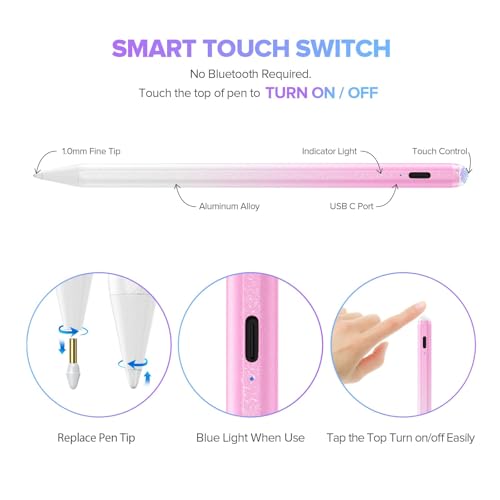 JAMJAKE Stylus Pen for iPad 11th&10th Generation - 2X Fast Charge Active Pencil Compatible with 2018-2025 Apple iPad Pro 11"/12.9"/M4, iPad Air 3/4/5/M2/M3, iPad 6-11, iPad mini 5/6 Gen - White Pink - Image 5
