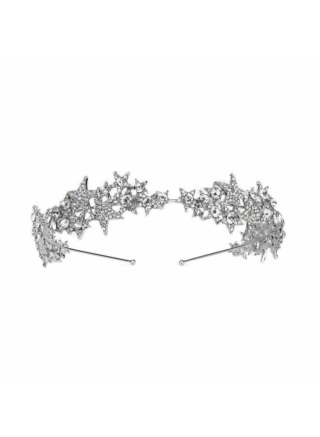 Aimimier Bridal Crystal Star Tiara Crown Rhinestone Headband for Wedding Prom Party Hair Jewelry for Women - Image 2